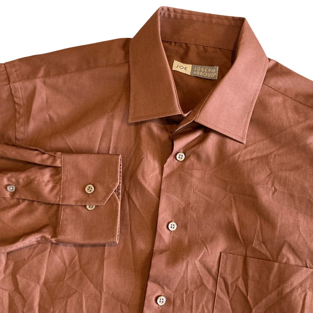 JOE Joseph‎ Abboud Mens Dress Shirt 16 32/33 Copper Brown Cotton Blend L/S